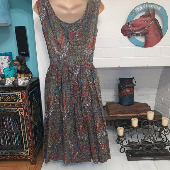 VINTAGE 50’s/60’s PAISLEY COTTON DRESS - Picture 3 of 8